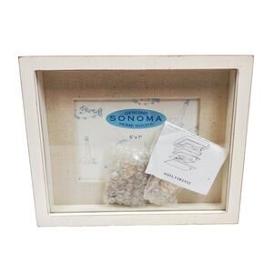 SONOMA GOODS Wood Nautical Shadow Box Photo Frame w Shells Cream Home Decor 5x7"